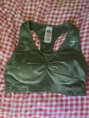 Gymshark Green Seamless Camo-Textured Racerback Sports Bra